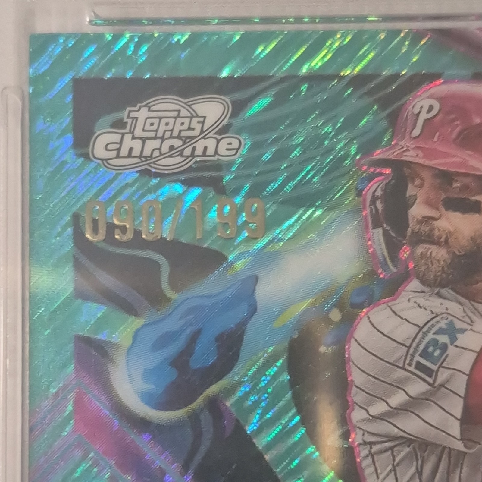 Topps 2025 Cosmic Chrome Bryce Harper Phillies Aqua Equinox #200 PSA 9 090/49 view 4