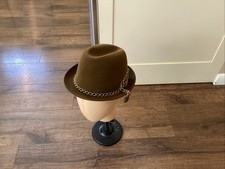 VINTAGE 1940s 1950s MELTON FIFTH AVE NEW YORK BROWN FEDORA W/ CHAIN SIZE 7