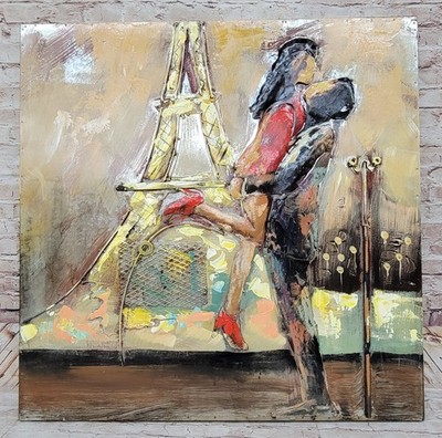 French Eiffel Tower Love Scene 3D Wall Art Handmade Romantic for Couples Decor