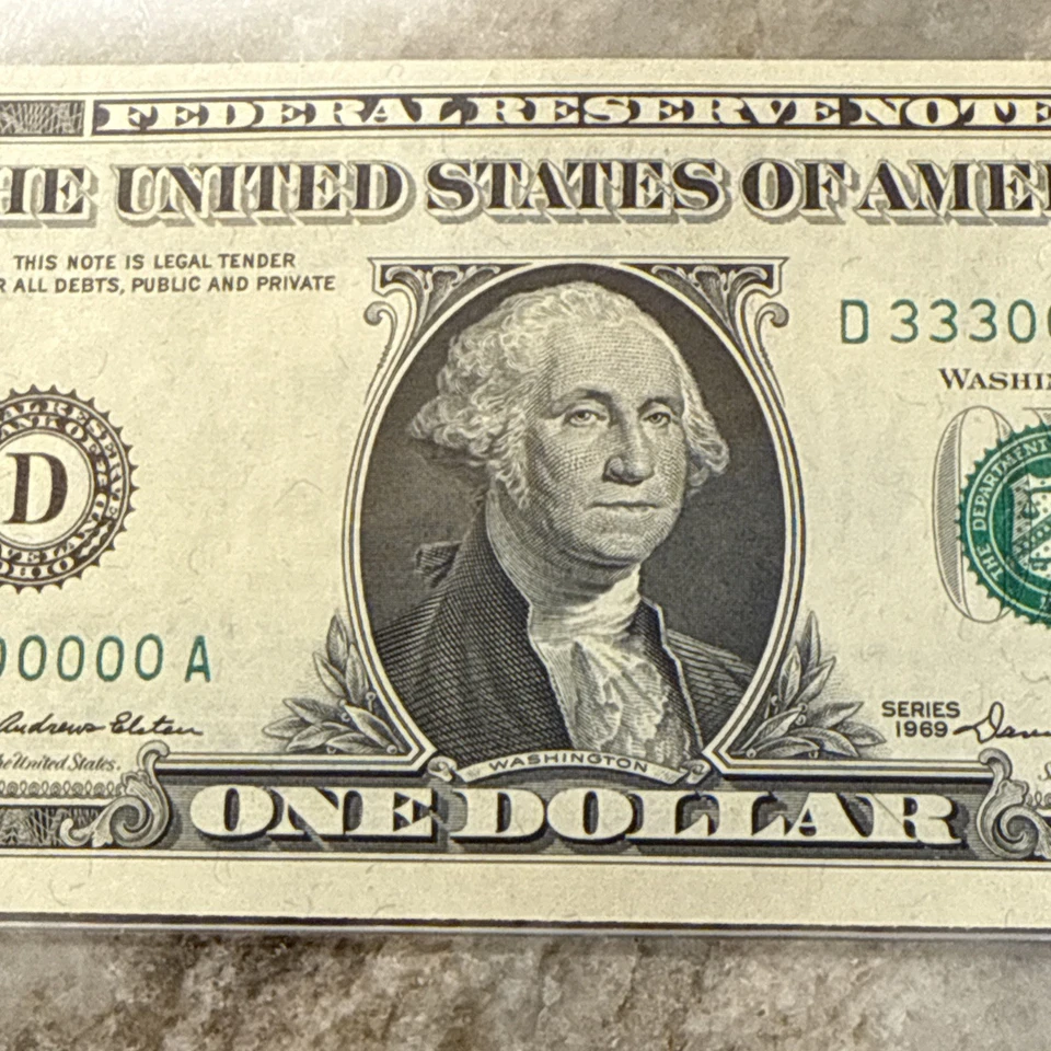 Fancy binary serial number 33300000 1969 $1 FRN PCGS58 Fr.1903D - Image 4 of 4