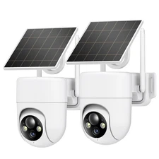 2 Camaras De Seguridad Solar 360 Inalámbricas Para Casa Exterior WiFi Con Audio