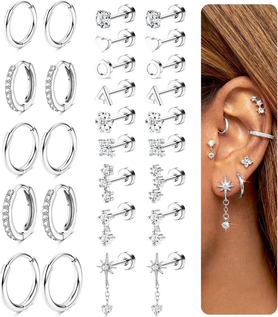 Boucles d'oreilles acier chirurgical Morfetto lot de 14 paires de puces et anneaux unisexes - 3
