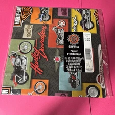 Vtg Harley Davidson Gift Wrap Hallmark 2 Sheets Motorcycle Party Wrapping Paper