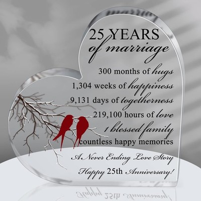 25th Years of Marriage Gift Wedding Anniversary Souvenir Heart Marriage Keeps...