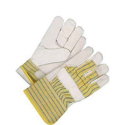 Bdg 40-9-173W Leather Gloves, Cowhide Palm, Safety Cuff, Beige / Blue/Yellow, 1