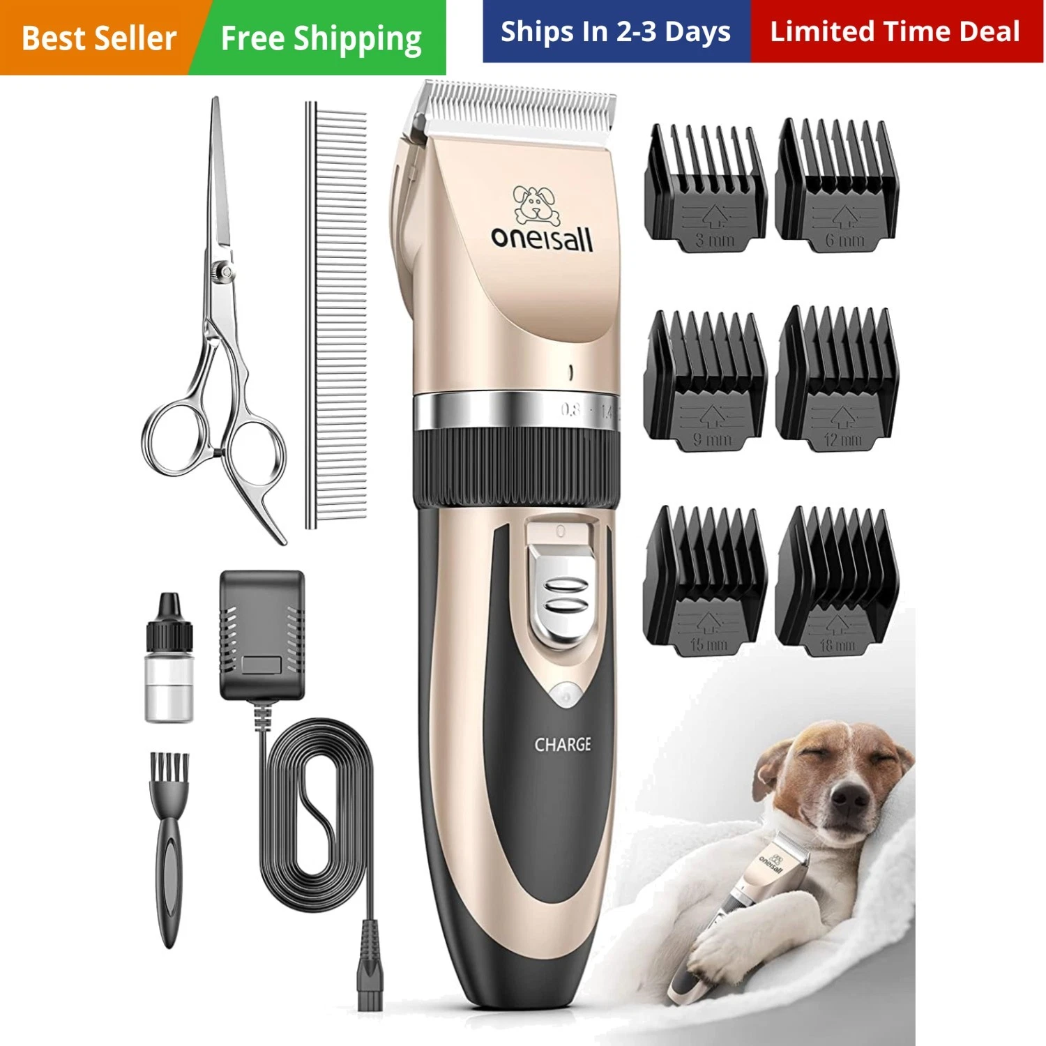 Dog Clipper Low Noise, Dog Grooming Kit with Rechargeable, Pet Shaver Cordles...
