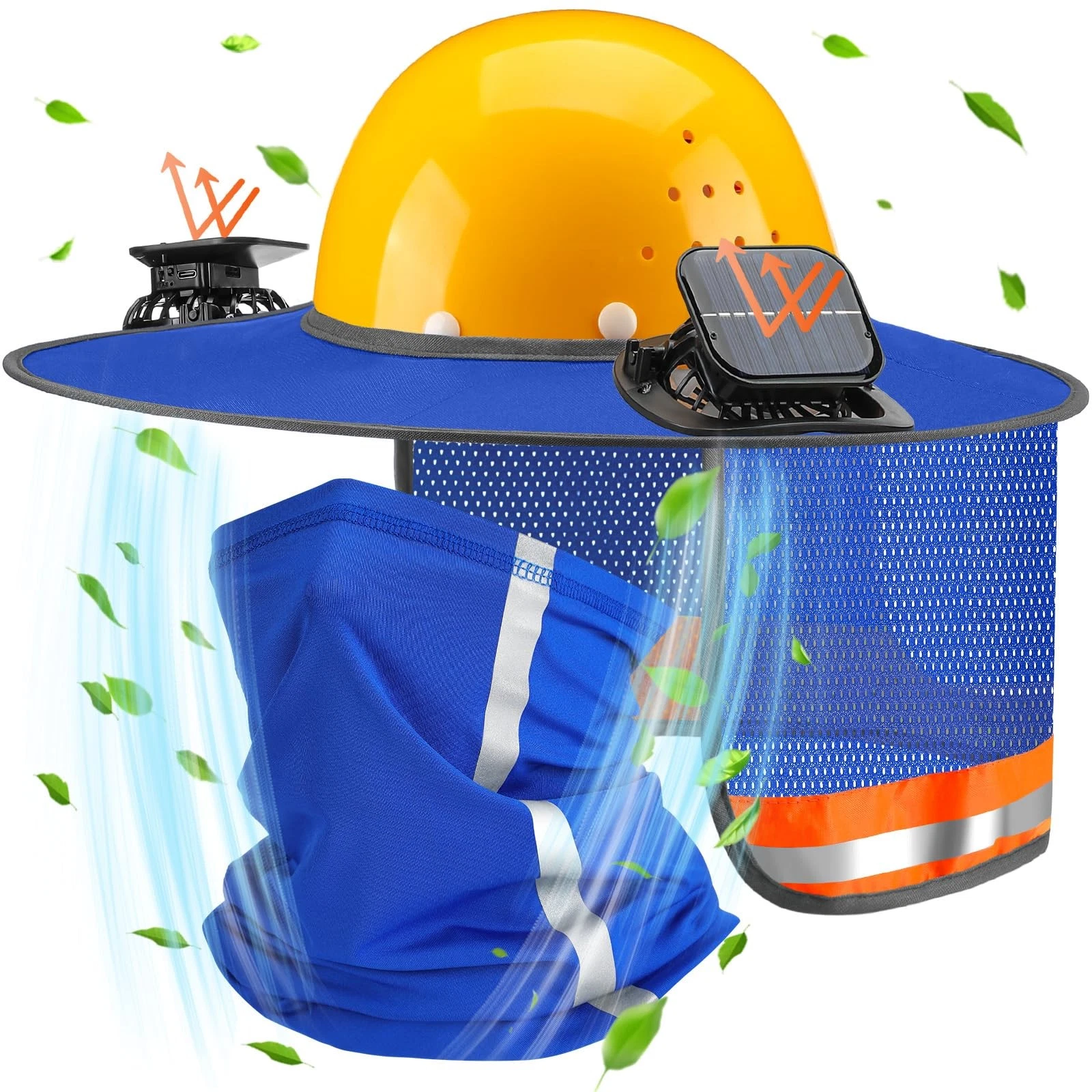 2 Pcs Sun Hard Hat Neck Shield Shade Full Brim Hard Hat with Solar Fan Hardha...