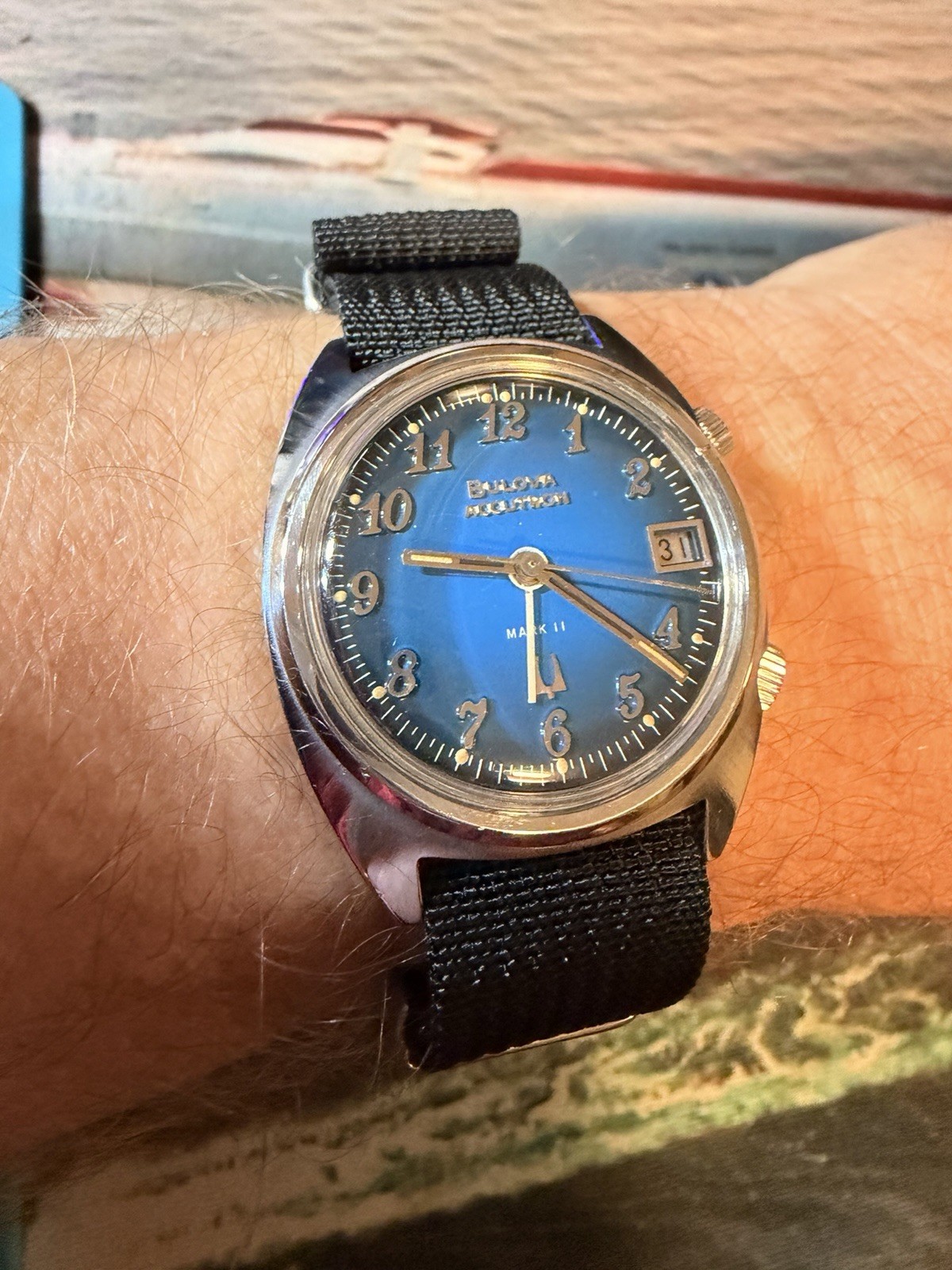 75’ VINTAGE  ACCUTRON ASTRONAUT  MARK  2 BLUE DIAL . Serviced