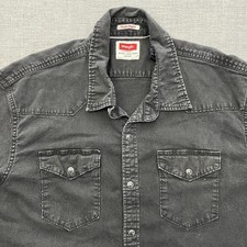Wrangler Denim Shirt Mens 2XL XXL Black Snap Western Cowboy Rodeo Work