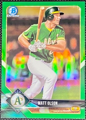 2018 Bowman Chrome #55 Matt Olson Green Refractor #d 28/99 1/1? HIS JERSEY #!