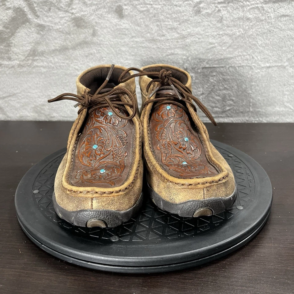 Zapatos con cordones Twisted X para mujer talla 7,5 M cuero marrón tooled turquesa cuentas Foto 2 de 4