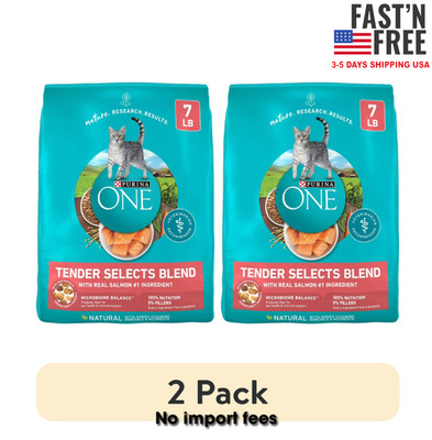 (2 pack) Purina ONE Tender Blend Salmon Digestive Care Natural Dry Cat Food,7 lb