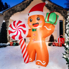 7FT Christmas Inflatable Gingerbread Man Build-in LED Blow Up Yard Decorations