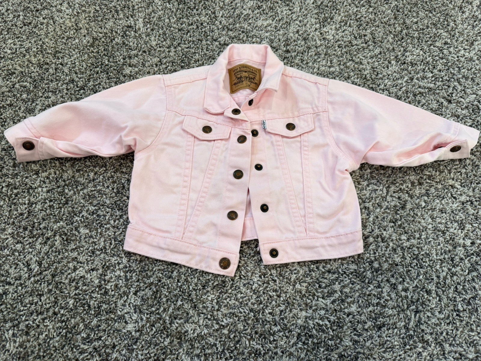 Chaqueta vaquera vintage años 90 Levi’s naranja etiqueta bebé niña 18 meses rosa claro con broches de presión