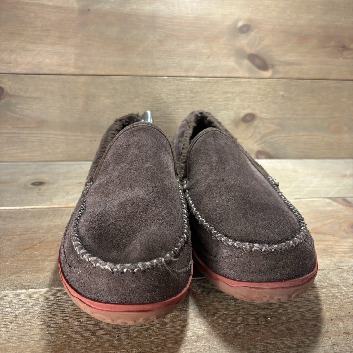ll bean mens size 11 slippers brown suede mountain sherpa 