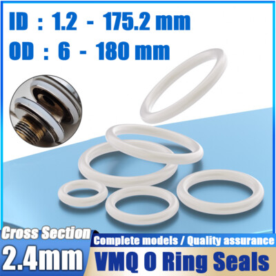 Metric VMQ Silicone Rubber O-Rings Seals 2.4mm Cross Section 1.2mm - 175.2mm ID