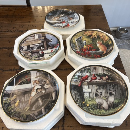 5 BRADFORD EXCHANGE PLATES FEATURING CATS FROM THE " NOSY NEIGHBORS