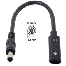 Type C USB-C Female Input to DC 5.5 x 2.1mm Power PD Charge Cable Laptop 18-20V