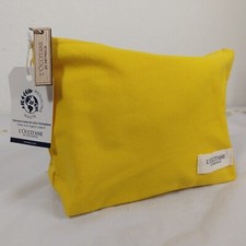 L'Occitane Organic Cotton Yellow Cosmetic Pouch Wooden Zipper NEW