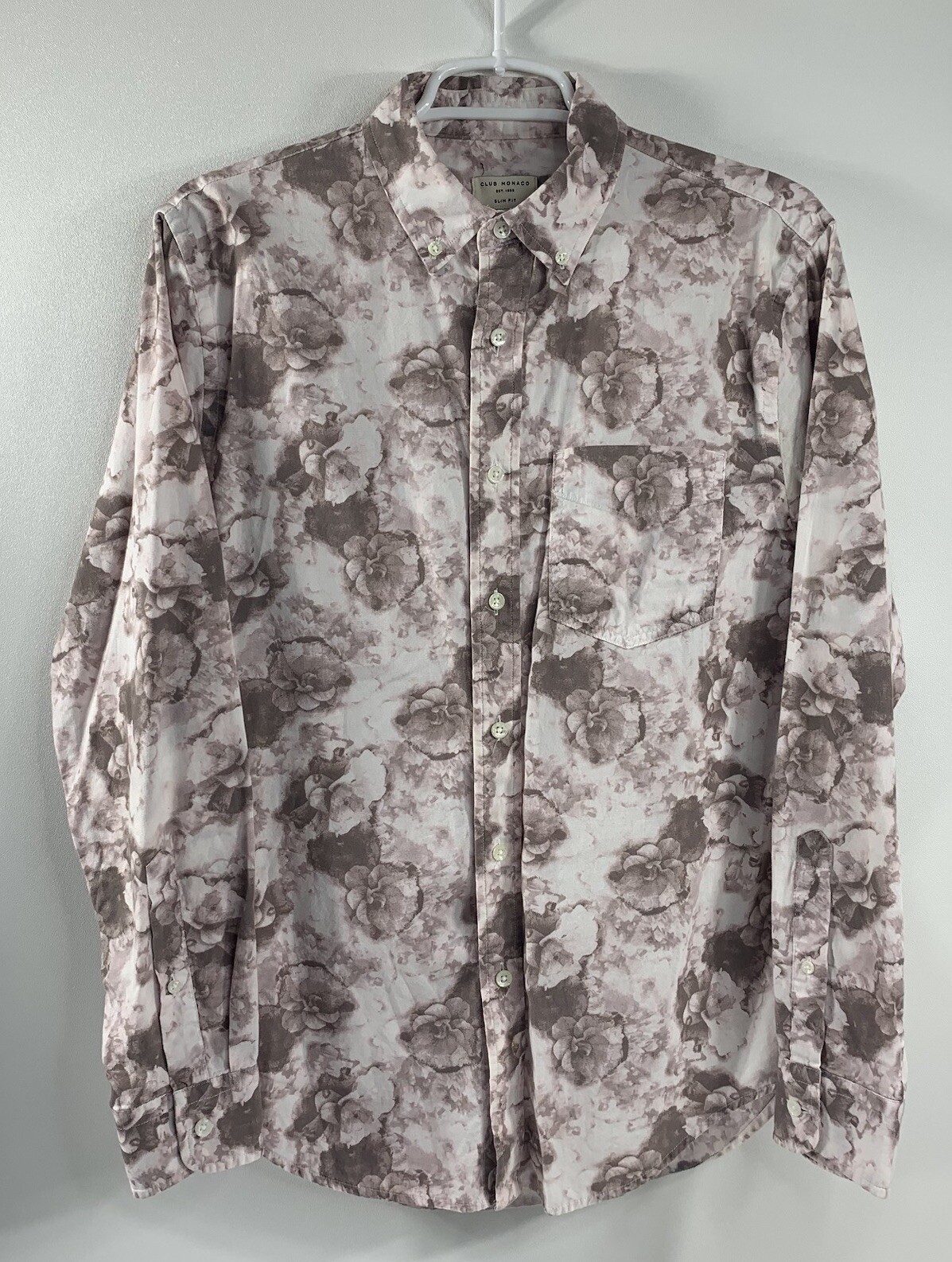 Club Monaco Long Sleeve Floral Button Up Shirt Neutrals Men's S