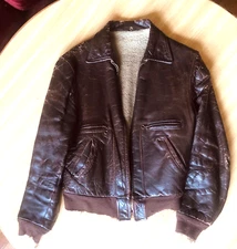 Vtg 1940s Leather Bootlegger Trucker Bomber Jacket Kit Karson Carson GEORGE Raft