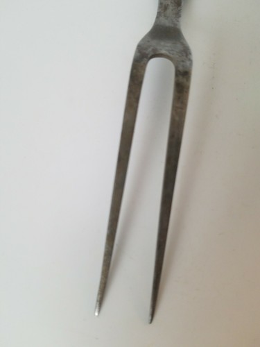 Vintage Carbon Steel 2 Prong Carving Serving Turning Fork Full Tang Wood Handle - Picture 11 of 12