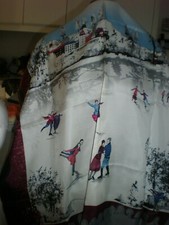 Vintage STOCK Hand Rolled SILK Scarf, 33"X 33" WINTER SPORTS, PRISTINE CONDITION