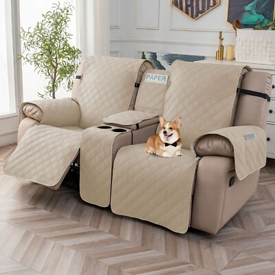 100% waterproof recliner cover double with center console, strap design，