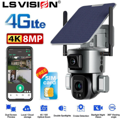 24/7 4G Solar Security Wireless Camera SIM Card Outdoor Construction Site  Farm