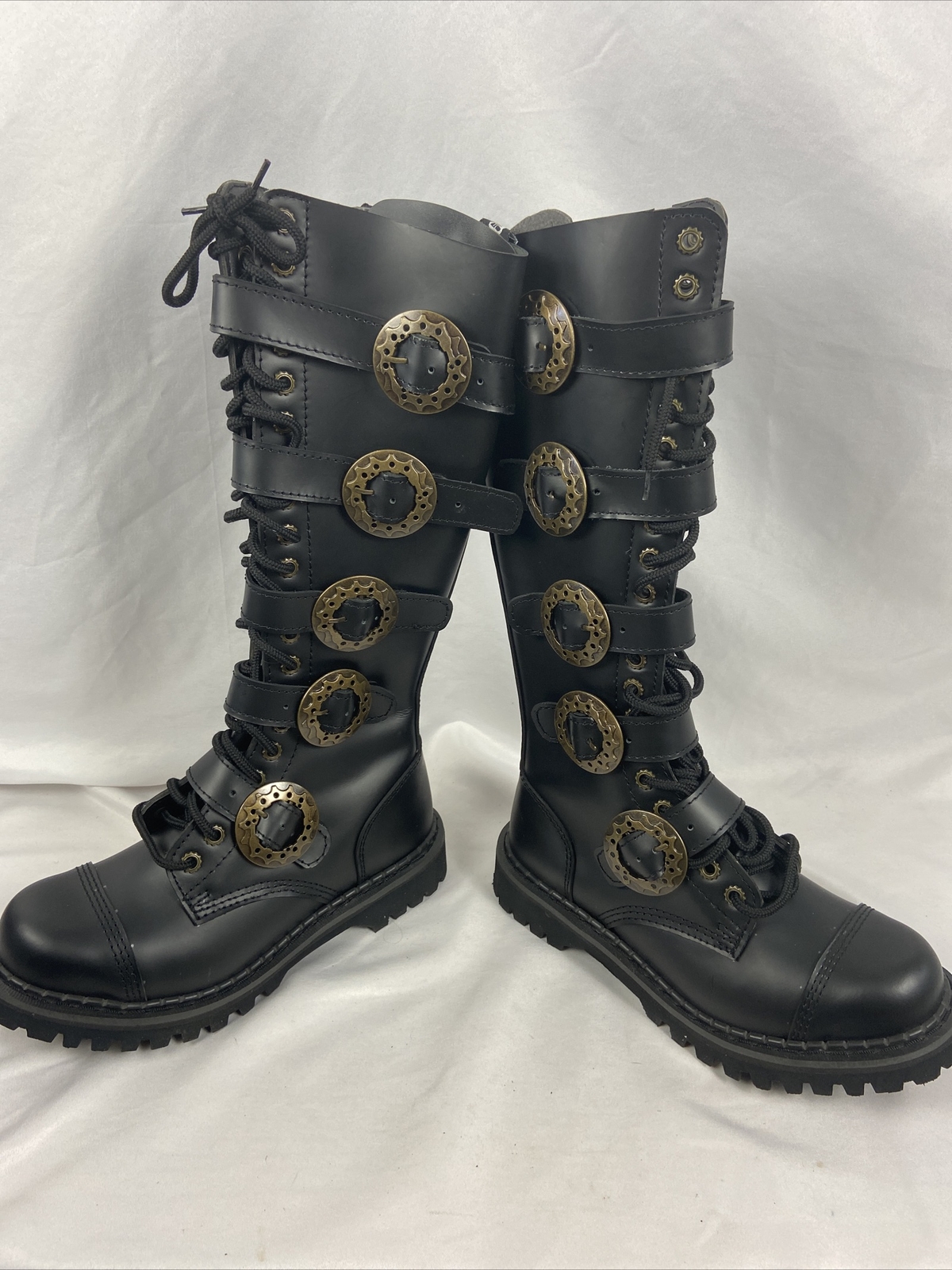 Black Leather Calf Combat Boots | eBay