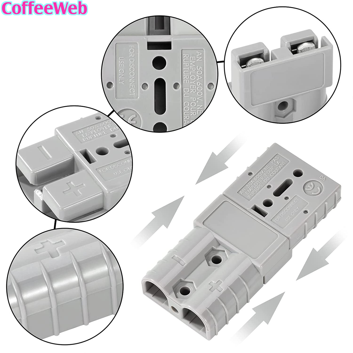 2 Connettori Batteria 50A - Con Cavi 10AWG 25cm, Per Connessione Rapida