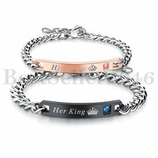 His Queen Her King Matching Couple Lover Bracelet Men Women Stainless Steel Cuff