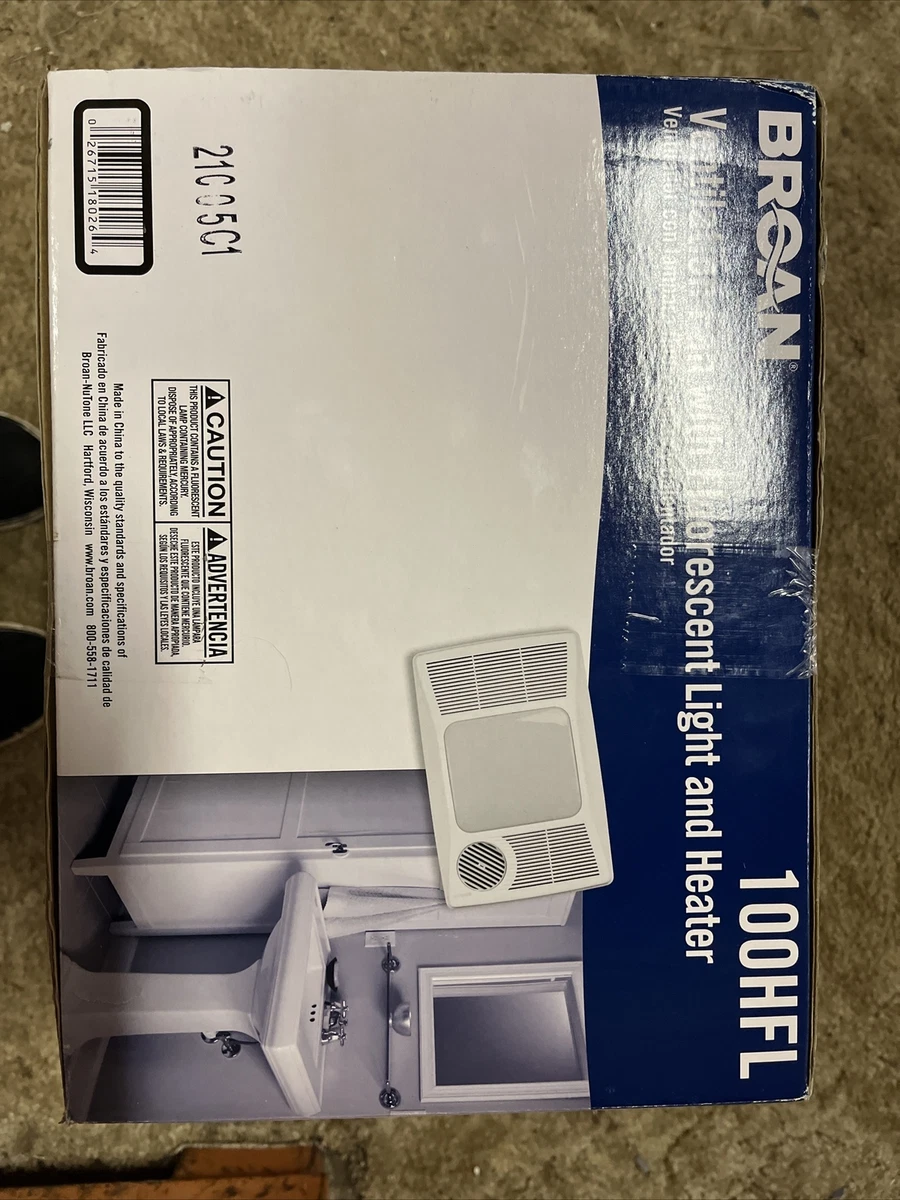 Broan 100HL Ventilation Fan w/Light and Heater, 2 Sones, 100 CFM | eBay
