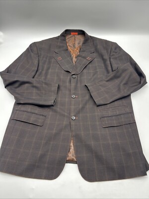 T-FUSION Men s Size 48R Retro Blazer BROWN Stripe BROWN Sticking  VERY CLEAN