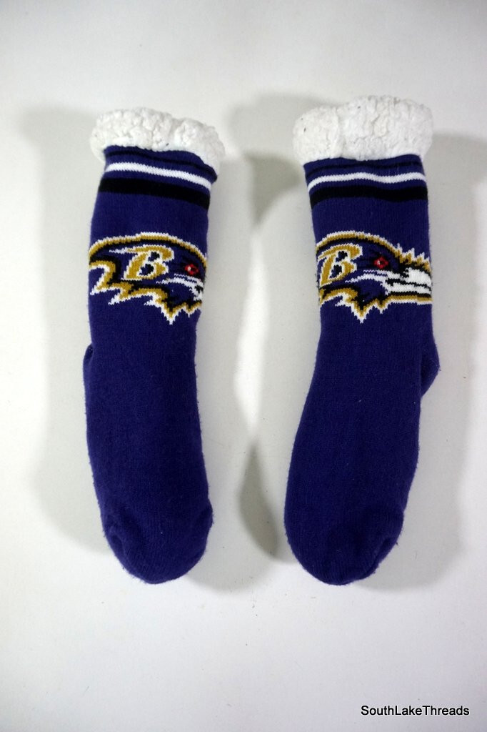 PANTOFOLA D’ORO Baltimore Ravens Calzini Fuzzy Pantofole Taglia Donna L (8 9) NFL Accoglienti Comode