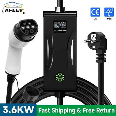 3.6KW 16A Type2 Portable EV Charger Type1 EVSE Charging Cable EU Plug Wallbox