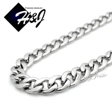 18"-40"MEN Stainless Steel 4/5/6/7/8.5/9.5/12mm Silver Cuban Curb Chain Necklace