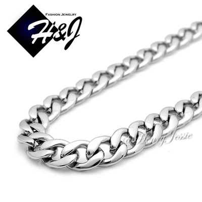 18''-40''MEN Stainless Steel 4/5/6/7/8.5/9.5/12mm Silver Cuban Curb Chain Necklace