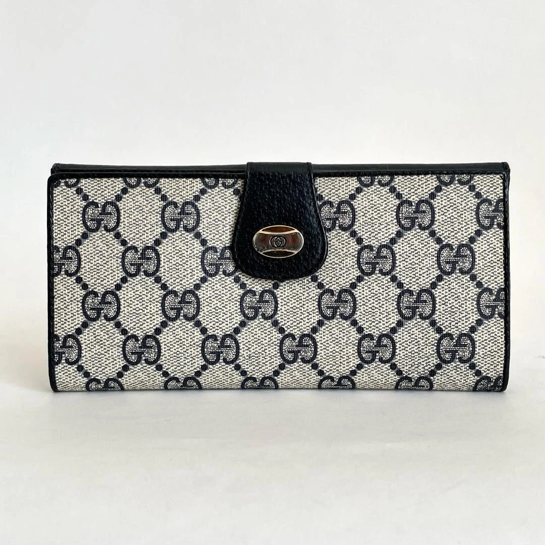 Portefeuille long Gucci Old Gucci PVC GG Supreme bleu marine