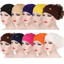 12pcs Muslim Women Hijab Flower Chemo Hat Turban Cap Cover Hair Loss Head Scarf