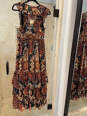 chinese dress ladies FREE PEOPLE Maxi BLUEBELL Patchwork Tiered Dress