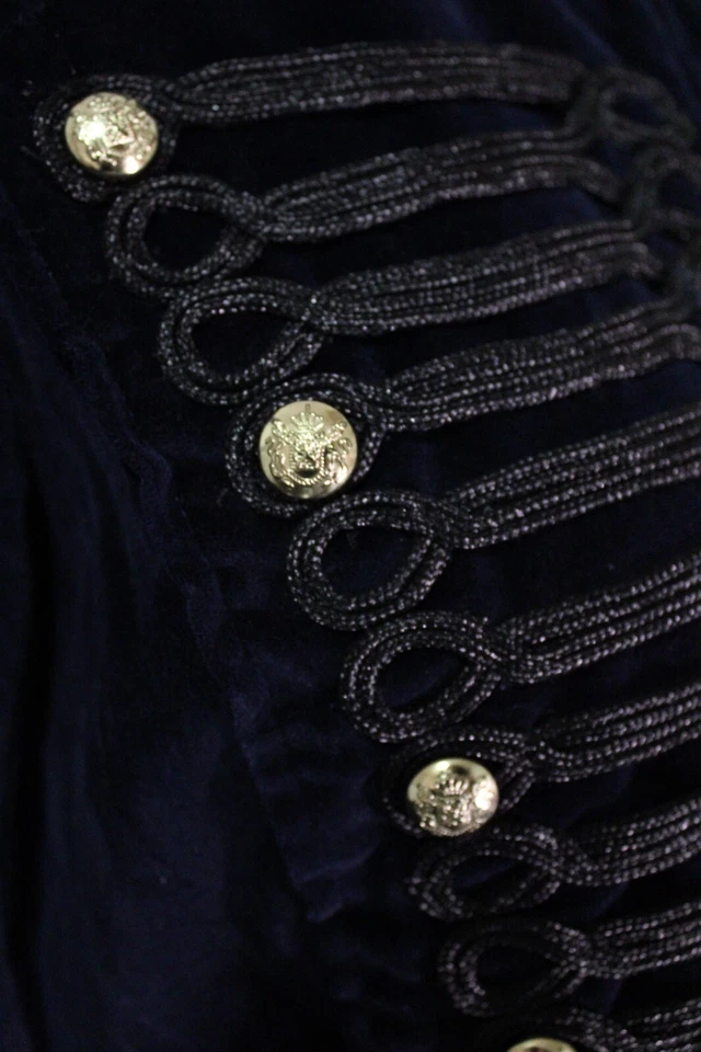 Guess Navy Blue Gold Accent Button Evening Velvet Fully Lined Military Jacket - Image 2 of 4