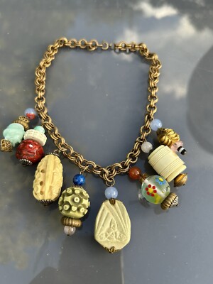 Early Unsigned Miriam Haskell Lantern Egyptian Revival Bib Statement Necklace