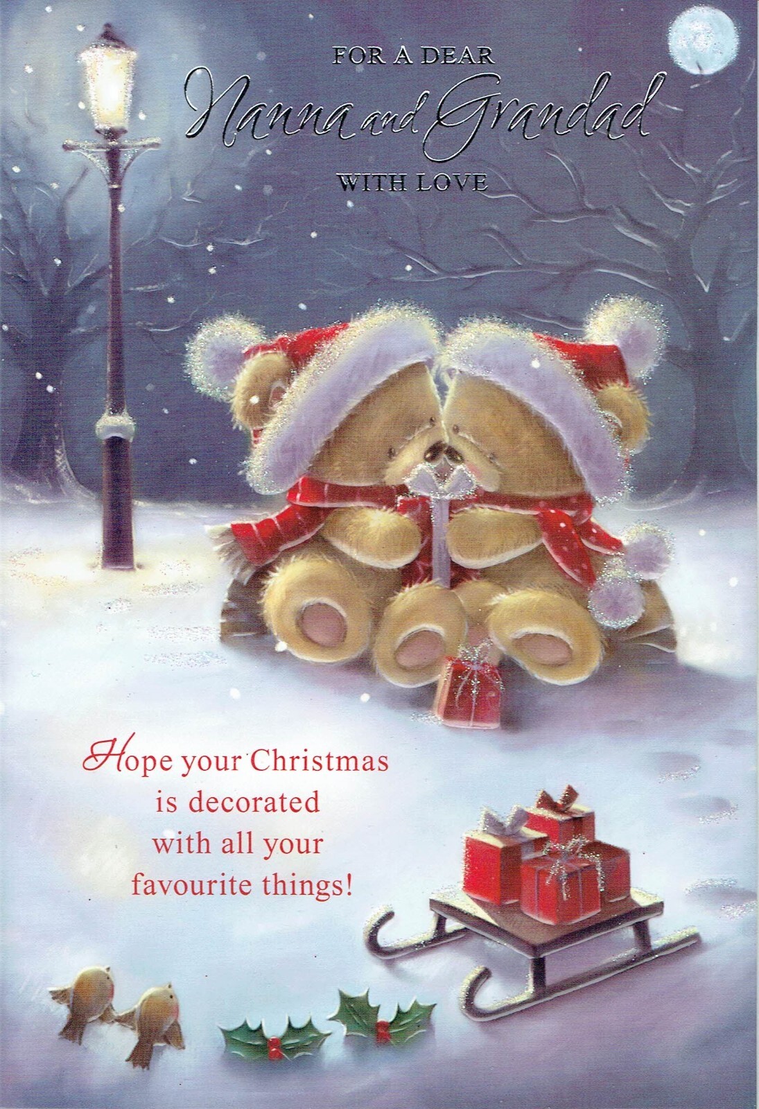 NANNA AND GRANDAD CHRISTMAS CARD  Quality  Cute Bears on Log Design
