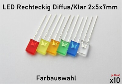 LED Rechteckig 2x5x7mm Diffus, Klar Farbauswahl Flach 2x5mm 20mA Color LEDs 