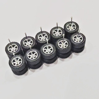 5 Sets TE37 6 Spoke Chrome Rims 14mm Off Road Rubber Tires For 1/64 Hot Wheels