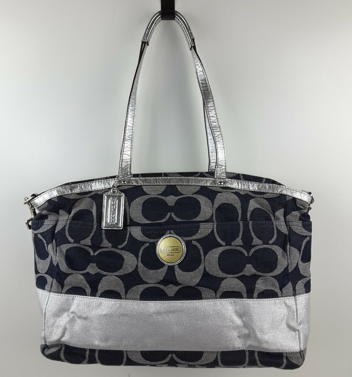 Coach XL Denim Signature Stripe Tote Weekender Diaper Bag
