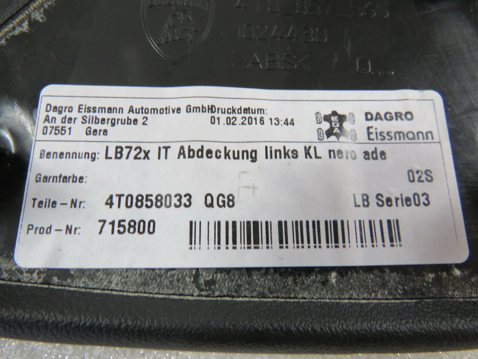 Lamborghini Huracan, LP610, LP580, LH, Dash End, Used, P/N 4T0858033