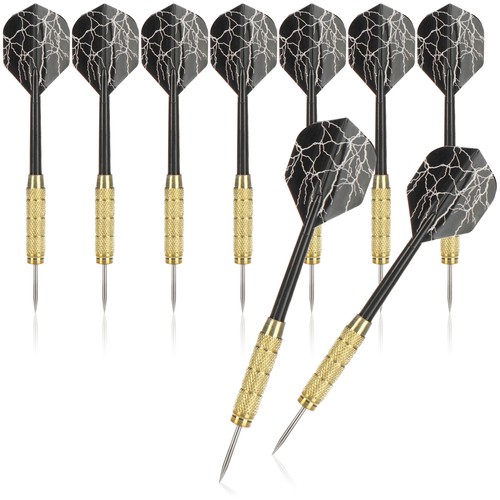 COM-FOUR 9er Dartpfeil Set - Bronzierte Steel Darts Mit Blitz Flights