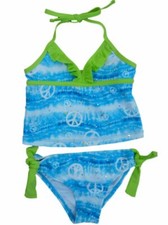 Laguna Girls Blue Tie Dye With Peace Sign Tankini Swimming Suit Swim 2 PC 4